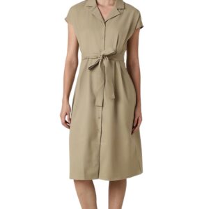 Women Khaki Solid Knee Length Casual Dress