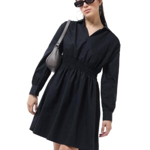 Women's Solid Oversized Fit Full Sleeve Collar Cotton Shirt Dress