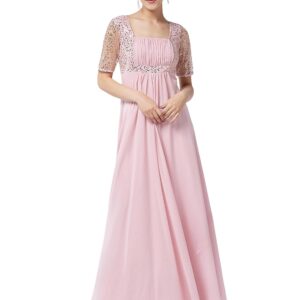 Women's Dusty Pink Square Neck Half Sleeve Solid Embellished Maxi Dress