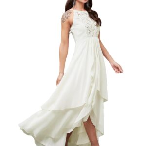 Women's Round Neck Sleeveless Solid Embellished Maxi Dress with Pockets