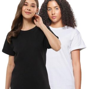Women's Solid Boyfriend Fit Half Sleeve Round Neck Cotton Jersey Relaxed Fit T-Shirt