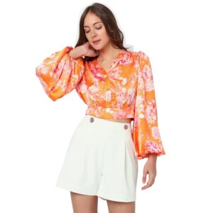 Printed Polyester V Neck Women's Top