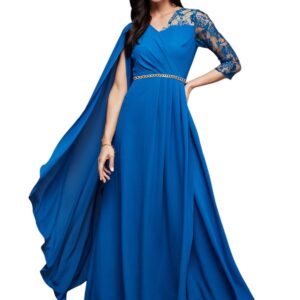Women's V-Neck Asymmetric Embellished Maxi Georgette Dress
