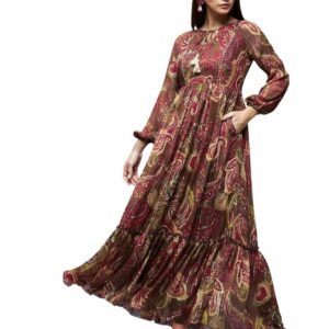 Women's Relaxed Fit Maxi Lurex Chiffon Dress